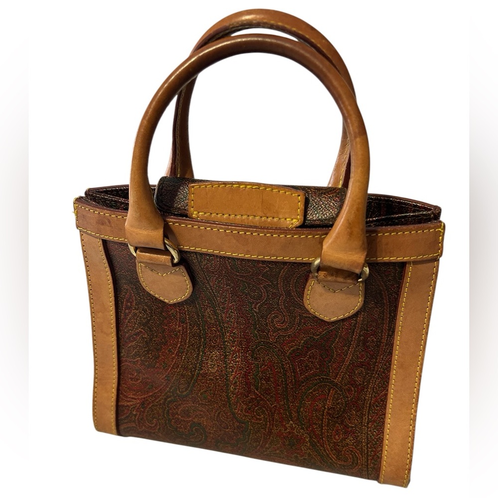 Etro Wine Paisley Mini Leather Tote Bag